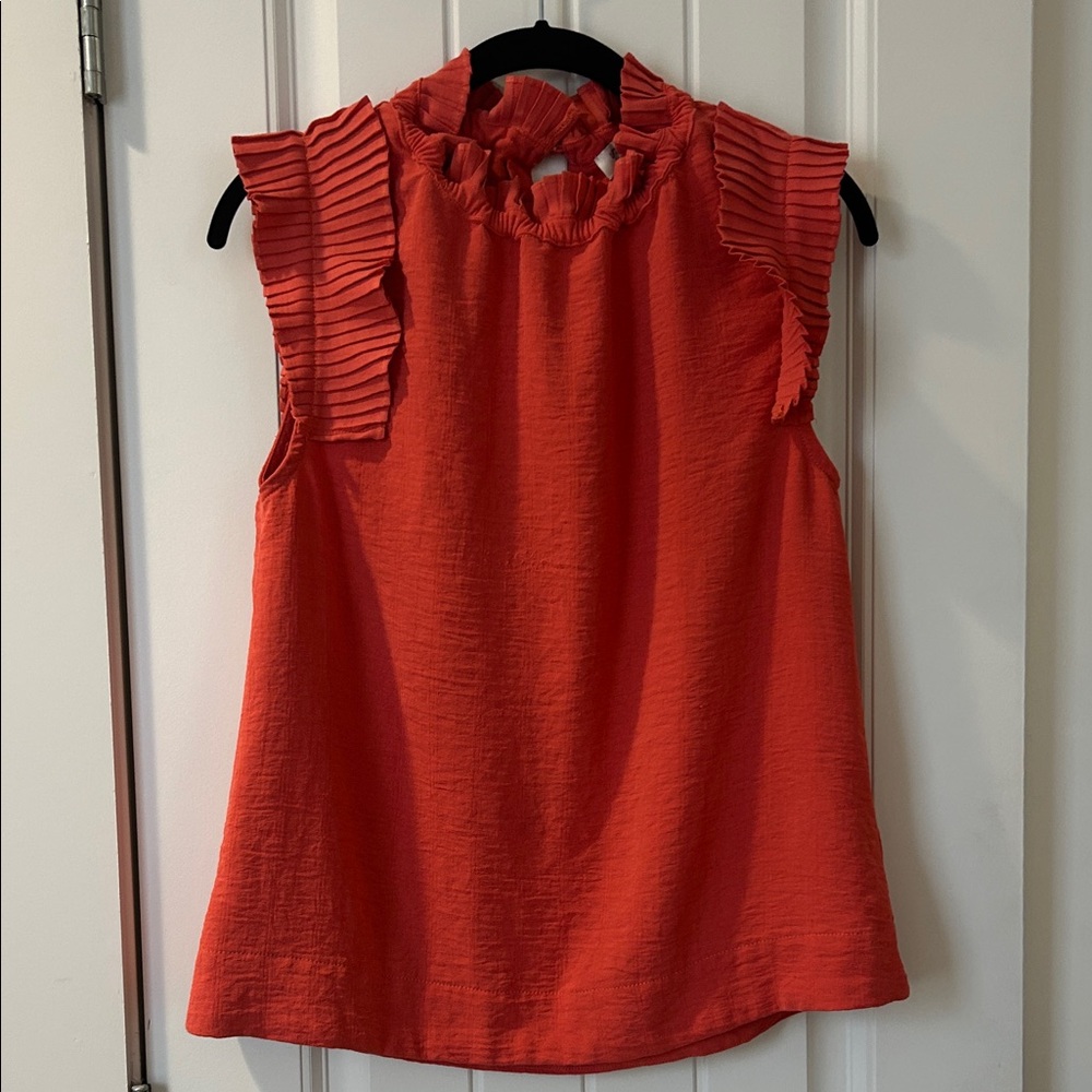 Umgee Ruffled Sleeveless Blouse - Vibrant Red